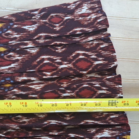 Forever 21 Boho Ikat Print Pleated Midi Side Pockets Flowy Rust A-line Skirt - Picture 7 of 11